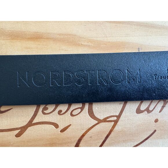 Nordstrom Black 100% Leather Double Loop Silver Tone Buckle Trouser Belt Size S main image 4